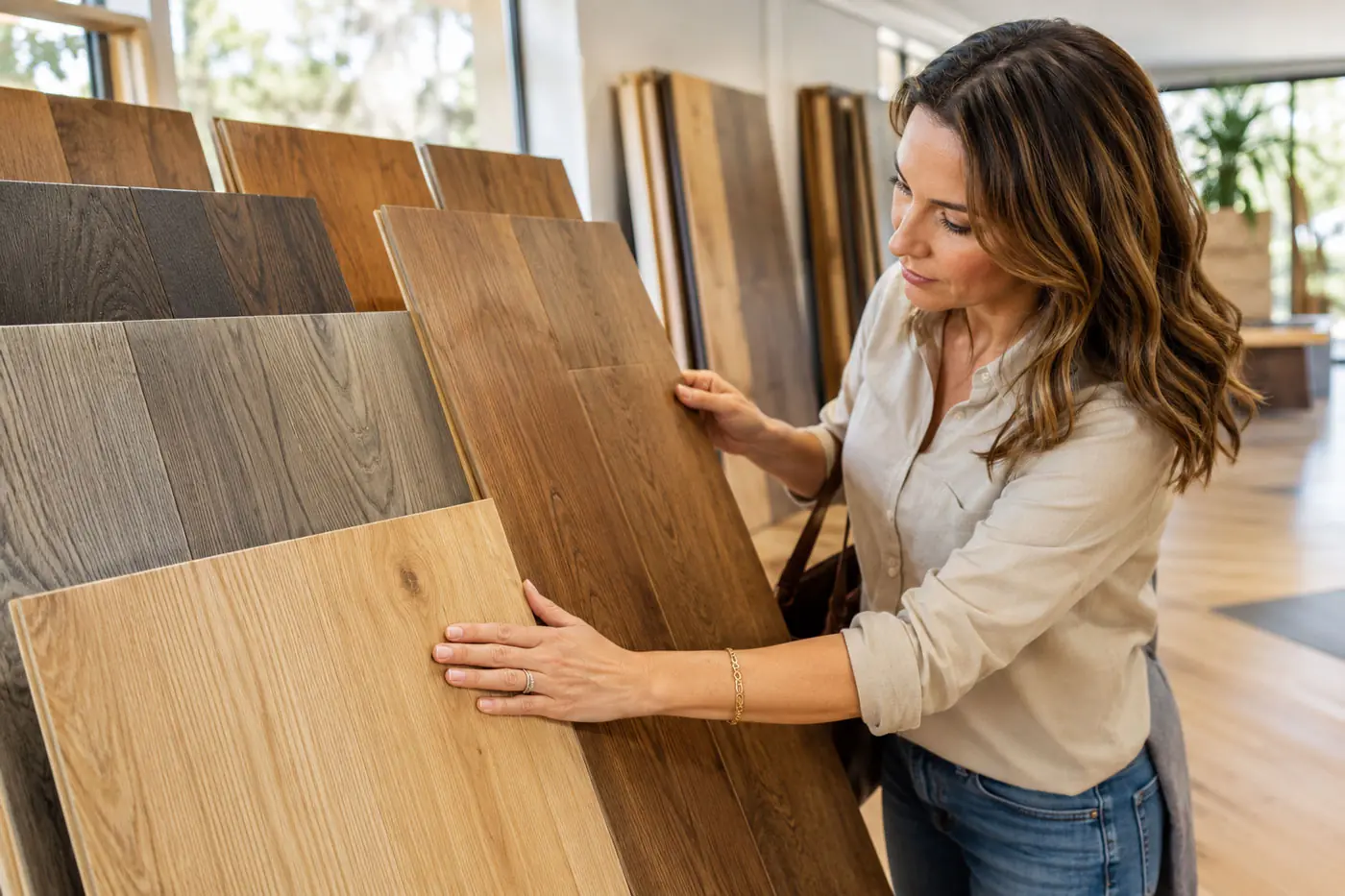 Choosing a floor finish from sample boards