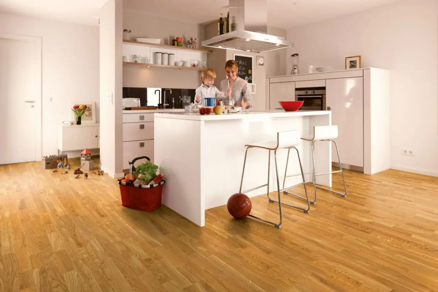 A finished wood floor in a room